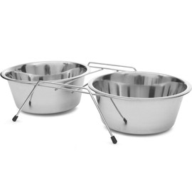 Jeffers Stainless - Steel Low Double Diners Pet Bowls 77420D - Non-Skid Frame, Dishwasher Safe, Ideal for Water & Food for Dogs and Cats, BPA - Free, Easy to Clean