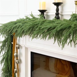 HMASYO 9 FT Real Touch Norfolk Pine Garland, Lusher Fuller 105 Branches Realistic Christmas Garland Green Artificial Greenery for Mantle Fireplace Table Indoor Outdoor Xmas Decorations