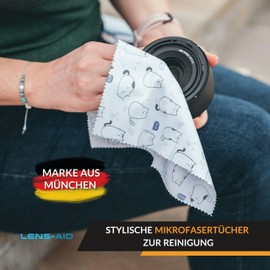 Lens-Aid Microfibre Cleaning Cloth in Stylish Design: for Camera, Lens, Display and Glasses Cleaning Cloth (Microfibre Cloth 20 x 20 cm)