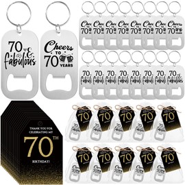 Tioncy 50 Set 70th Birthday Party Favors Beer Opener Keychain with Thank You Cards Organza Bag Birthday Souvenirs for Guests Anniversary Party Decorations Gift