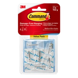 Command Medium Clear Wire Toggle Hooks, 6 Hooks and 8 Strips, Damage-Free Hanging Wall Hangers for Hanging Christmas Decorations, Holds up to 2 lb