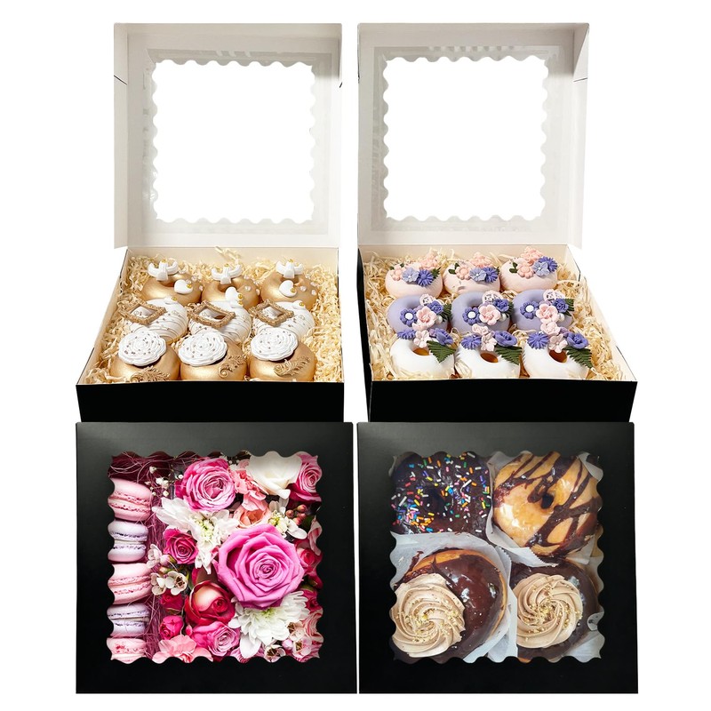 Bakepacker 36pcs Black Pie Boxes 9x9x2.5 inches Easy Assemble Macaroon