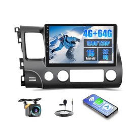 [4+64G] Android 15 Car Stereo for Honda Civic 2006-2011 with Wireless CarPlay Android Auto, 10 Inch Touchscreen Car Radio for Civic with GPS, WiFi, 32EQ, UI, Bluetooth 5.0, FM/RDS, Backup Camera