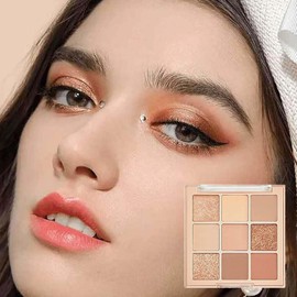 9-Color Nude Eyeshadow Palette - Matte & Shimmer Shades, Highly Pigmented, Long-Lasting, Waterproof - Beige Earth Tones for Smoky Eye Looks