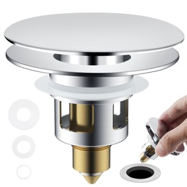 Universal Bathroom Sink Stopper All Metal 2 in 1 Pop Up Basin Sink Drain Strainer for 1.1~1.5 Inch US Standard Sink Drain Strainer with Hair Catcher, Anti-Clog, Chrome