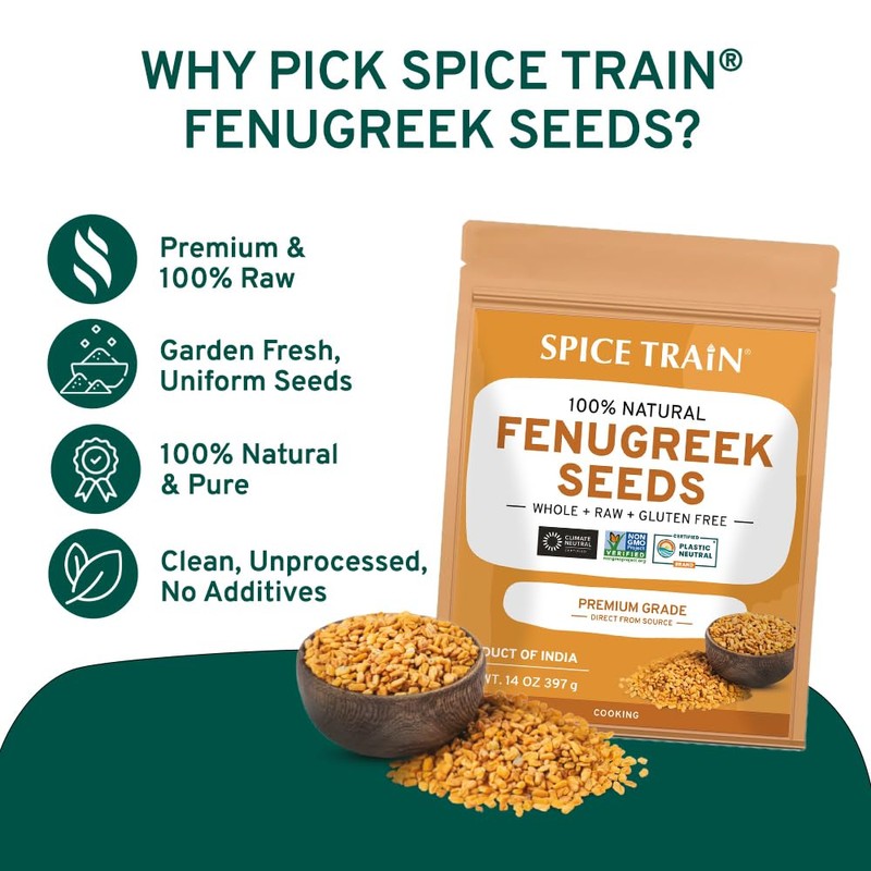 SPICE TRAIN, Fenugreek/Methi Seeds (397g) Non-GMO, Gluten-Free & 100% Whole