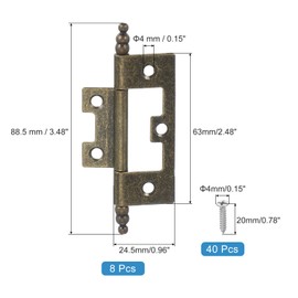 MECCANIXITY Non-Mortise Door Hinges, 2.5" x 1" Non Mortise Bifold Butt Door Hinges Heavy Duty Steel Flush Cabinet Hinges with M4 Screws for Bathroom Windows Cupboard Copper Pack of 8