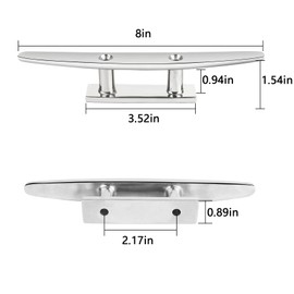 VEITHI 8 inch Boat Cleat Flat Top 2 Pack, 316 Stainless Steel Boat Dock Cleats,Rope Cleat,Dock Cleats with Screws for Marine or Nautical Decor and Dock Cleat Decorative