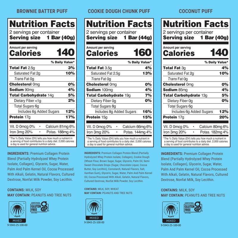 BUILT Bar Puff Protein Bars - Variety Pack - 15-17g