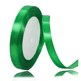 Green Satin Ribbon 10mm x 23 Meters, Solid Color Fabric Present Ribbon for Crafting, Gift Wrapping, Hair Bows, Balloons, Cakes Decoration, Bridal Bouquet, Sewing, Birthday Party and DIY Handicrafts