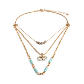 DEMDACO Women's Everyday Fashion Layered Pendant Necklace, 24 Inch Gold-Plated, Turquoise Cross