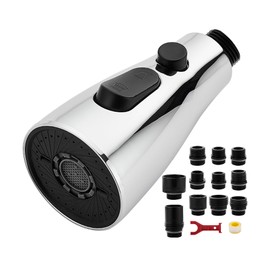 Kitchen Faucet Head Replacement,3 Modes Pull Down Spray Head With 11 Adapters，Kitchen Sink Spray Nozzle Compatible With Moen, American Standard, Delta, Kohler Faucets, Chrome，Rust Proof