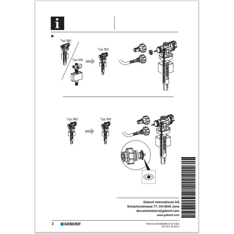 GEBERIT Geberit Type 383 Water Connection Side 3/8 Inch Brass