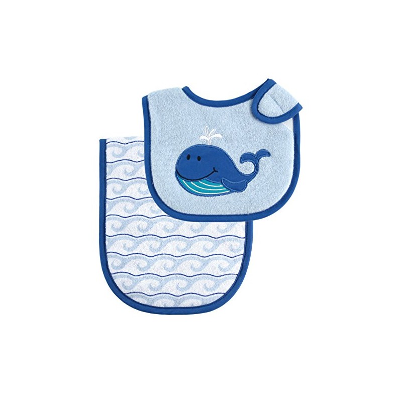 Luvable Friends Unisex Baby Bib and Burp Cloth Set, Blue,