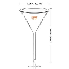 XCD Glass Filter Funnel, 2 Pack Heavy Wall Borosilicate Glass Funnel for Laboratory Accessories, Short Stem 100 mm Diameter, 100 mm Stem Length