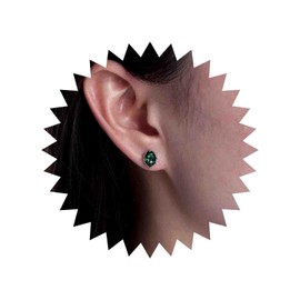 Cybche Vintage Oval Emerald Stud Earrings Silver Emerald Earrings Tiny Green Crystal Earrings Mini Gemstone Earrings Small Green Solitaire earrings Jewelry for Women and Girls