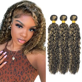 Color #27 Bundle P1B27 Kinky Curly Human Hair Bundles Two Tone Black Mixed With Honey Blonde Bundles Human Hair 16 18 20 Inch Highlight Blonde Bundle