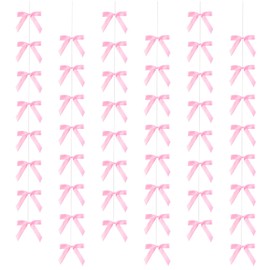 6Pcs Pink Satin Ribbon Bow Hanging Garland Bow Party Decorations Girls Bow Birthday Decoation Pink Bow Hanging Banners Baby Shower Decor Bridal Shower Bachelorette Party Decor Wedding Favors Supplies