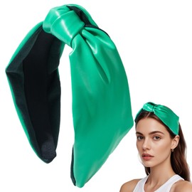 OCOUYVD Knotted Headbands for Women Emerald Mint Green Faux Leather Headbands with Knots Cute Women's knotted Fashion Fashion Designer for Women Classy Top Knot Headband for Girls