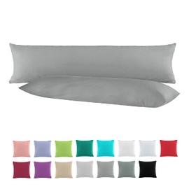 BaSaTex Double Pack Cotton Renforcé Side Sleeper Pillowcase 40 x 145 cm Pillowcases for Pregnancy Pillow Made of 100% Cotton Cushion Covers in Steel Grey Dark Grey
