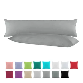 BaSaTex Double Pack Cotton Renforcé Side Sleeper Pillowcase 40 x 145 cm Pillowcases for Pregnancy Pillow Made of 100% Cotton Cushion Covers in Steel Grey Dark Grey