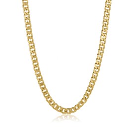 The Bling Factory Men's 8.9mm 24k Yellow Gold Plated Stainless Steel Flat Cuban Link Curb Chain Necklace, 22 inches
