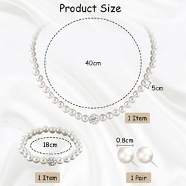 Pack of 3 Artificial Pearl Jewellery, Plain Pearl Necklace, Drop Pearl Earrings, Women's Pearl Jewellery for Everyday Life, Parties and Celebrations