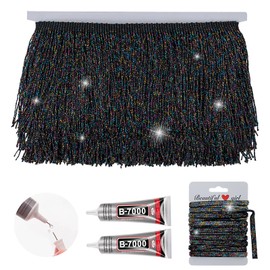 Yhsheen Rainbow Glittery Fringes, 5 Yards X 4 Inch Fringe Trim with B7000 Glue, Tassels Trim for Crafts Sewing Fringe Trim by The Yard for Clothing Curtain
