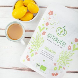 BitterLiebe® Teemanufaktur Frühlings Kräutertee lose 100g mit der Kraft der Bitterstoffe I Bitterkräuter, Holunder, Nanaminze, Zitronengras uvm. I ca. 60 Tassen