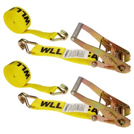 US Cargo Control Ratchet Straps Heavy Duty (2-Pack), 2 Inch x 30 Foot Yellow Ratcheting Cargo Straps with Double J Wire Hooks, 10,000 lbs. Break Strength, Tie-Down Straps for Trucks and Trailers