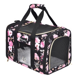 Petmolico Cat Carrier Soft-Sided Pet Bag for Small Medium Cats Puppies 16LBs - Airline Approved Cat Travel Carrier 3 Open Doors (Large,Pink Peony)