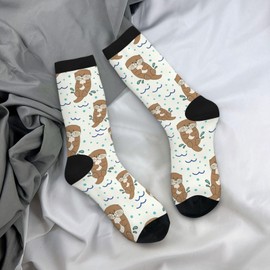 JKJOJIA Otter Cute Cartoon Novelty Socks For Men Women, Funny Crazy Crew Socks Casual Dress Socks Gifts