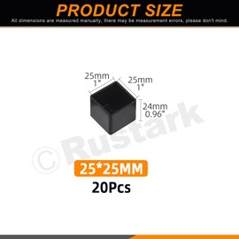 Rustark Square Chair Leg Floor Protectors Square Rubber Furniture Leg Caps Dining Room Table Chair Leg for Patio Indoor Chair Table Bed (Black, 25mmx25mm)