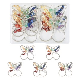 FASHEWELRY 5Pcs Life of Tree Pendant Charms Natural Gemstone Chakra Crystal Quartz Healing Pendants Silver Wire Wrapped Butterfly Shaped Tree Life Pendants for Necklace Earrings Jewelry Making