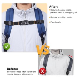 Vividwise Backpack Chest Strap Add On, Sternum Straps with Elastic Part, Heavy Duty Adjustable Chest Strap, Backpack Attachments with Quick Release Buckle (Black, Normal)