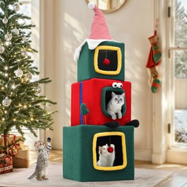 Quoyard Christmas Cat Tree with Cat House Cat Tower for Indoor Cats with Condos - Green 60 in