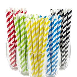 [12MM Wide] 8.5 inch Colossal Paper Straws for Milkshake, Icees, Smoothie, Thick Drinks - Assorted Colorful Stripes,50PCS Stripes Eco Friendly - Home and Restaurant Use