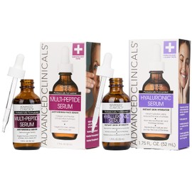 Advanced Clinicals Hyaluronic Acid Face Serum  Peptide Facial Serum Skin Care Bundle WCollagen Skincare Set. Hydrating Serums For Wrinkles, Dry Skin, 