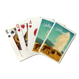 Lantern Press Yellowstone National Park, Oil Painting, Old Faithful and Bison (52 Playing Cards, Poker Size Card Deck with Jokers)