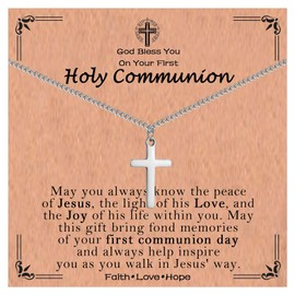 ACOGVN First Communion Gifts for Boys Catholic Cross Necklace 1st Communion Gifts for Boys, First Holy Communion Decorations with Communion Card for Boys Son Grandson Nephew Brother Godson