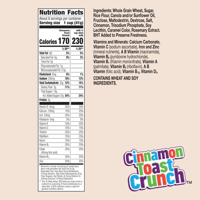 Cinnamon Toast Crunch Breakfast Cereal, Crispy Cinnamon Cereal, 12 oz
