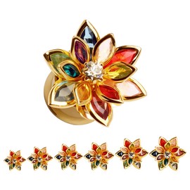 KUBOOZ Fashion Colorful Dream Flower Elegant Ear Plugs Tunnels Gauges Stretcher Piercings Jewelry