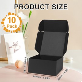 GUOKOFF Gift Boxes (10 Pack), 15 x 15 x 8cm Cardboard Gift Boxes with Lid, Shipping Boxes, Cardboard Mailing Box, Black Gift Box, Fold Gift Boxes for Christmas, Parties, Birthday