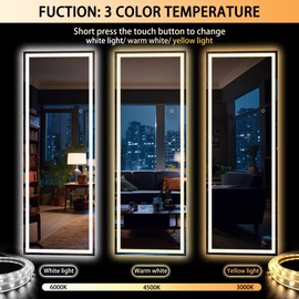 Hasipu Full Length Mirror with Lights, 65" x 20" LED Floor Mirror for Full Body Dressing, Hanging Mounted for Living Room, Bedroom, Cloakroom - Square Black