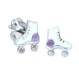 White Roller Skates Earrings with Crystal Stones - 925 Sterling Silver