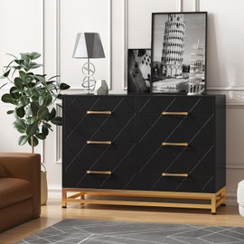 GarveeHome Black Dresser for Bedroom with 6 Drawers, Wood Chest of Drawers, TV Stand, Morden Dresser for Closet, Living Room, Hallway, Nursery