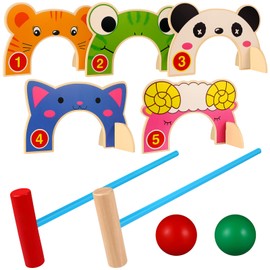 Toyvian Children Croquet Set with Croquet Wood Mallets, Classic Family Game for Lawn,Backyard,Park and More