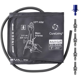 CareLiving 9"-20.5" Blood Pressure Cuff Arm, Wide-Range Extra Large Replacement Cuff, 5 Sizes of Connectors Compatible with Omron and Other Brands BP Machines (BP Cuff Included Only)