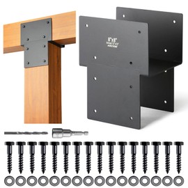Aecxm Heavy Duty 8"x8"(Actual 7.5"x7.5") Post Corner Brackets Kit -Serial Post, Black Post Beam Connector Brackets with Drainage Holes, Stainless Steel Corner Post Caps Tie Bracket for Gazebo 1pack