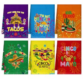 Mixweer 6 Pcs Mexican Kitchen Towels Cinco De Mayo Dish Towels Colorful Mexican Taco Tea Hand Towel Farmhouse Absorbent Decoration for Fiesta Party Bathroom Kitchen Home Accessories, 14 x 21 in